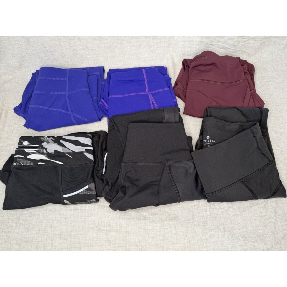 Lot of 6 Athleta Leggings Black Maroon Indigo Camo Size Small Crop And Ankle
